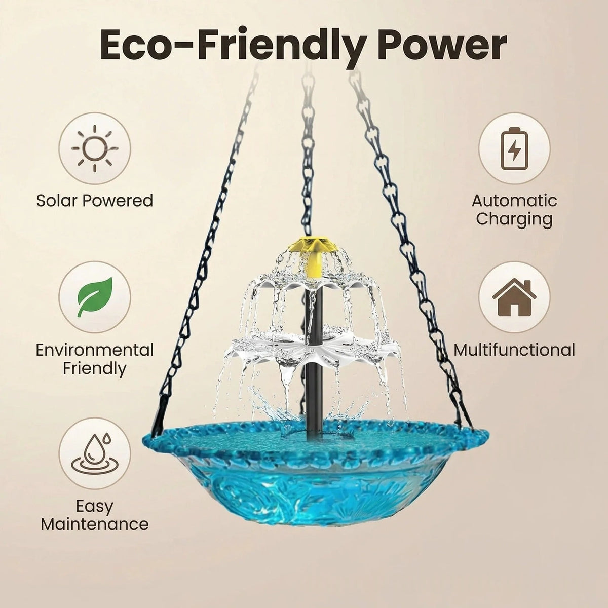 Cross-border New Product Creative Portable Solar-Powered Waterfall Bird Bath Fountain
