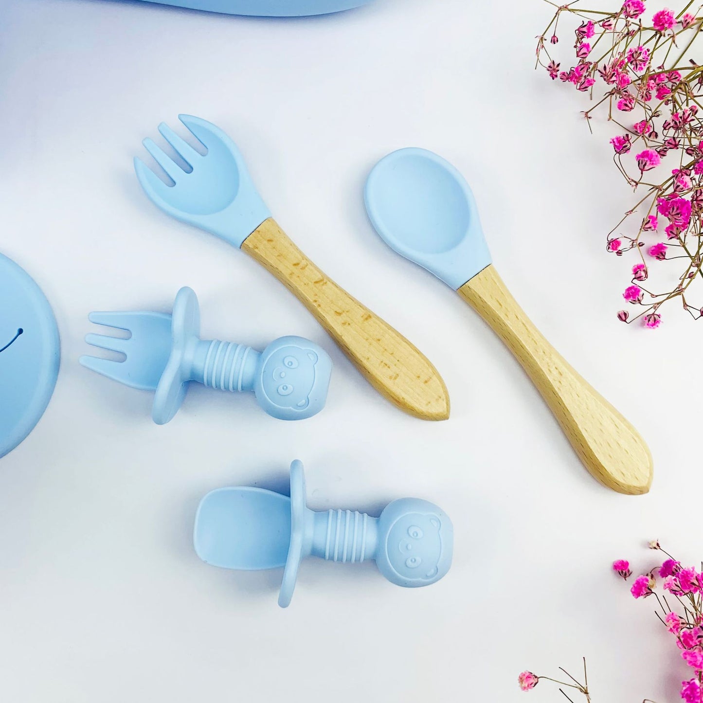 One Piece Complementary Food Feeding With Suction Cup And Silica Gel Bowl 9 Pieces