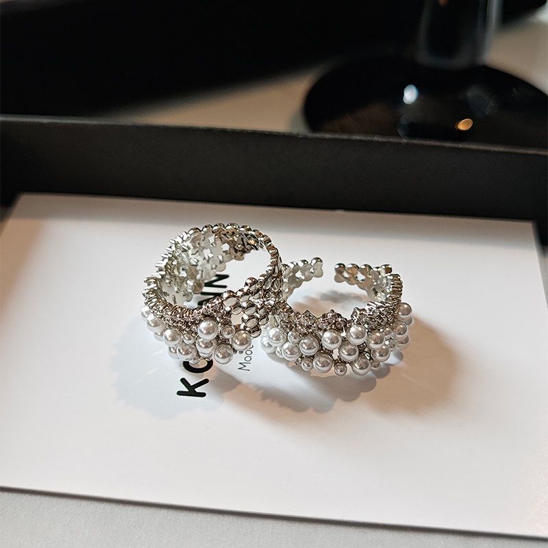 Cool And Elegant French-Style Pearl Wide Band Ring With High-End Design, Korean-Style Exquisite Adjustable Open Ring For The Index Finger
