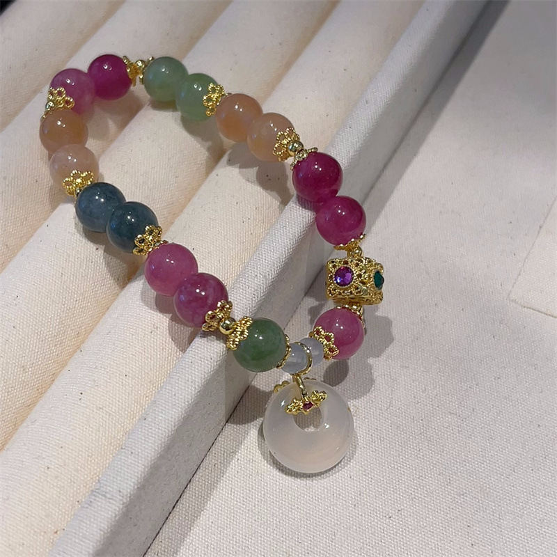 Dopamine Chalcedony Bracelet Peace Buckle Rings Vintage French Gold Accessories