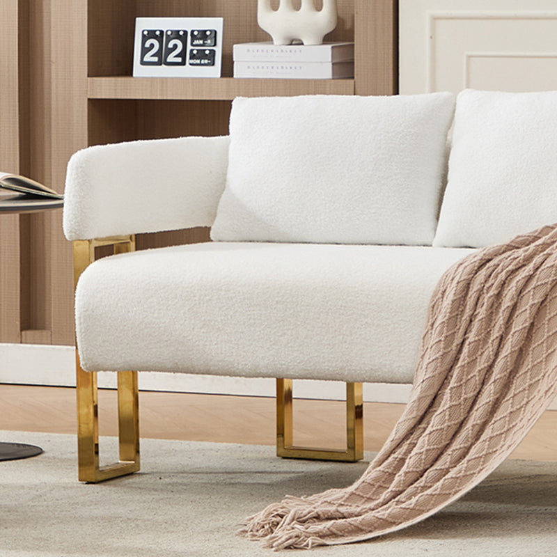 TS Modern Decorative Chair, Living Room Side Chair With Gold Metal Legs, No Wheels, Suitable For Dressing Area, Reception Room, Office,Teddy Fleece Upholstered Metal Foot Sofas White