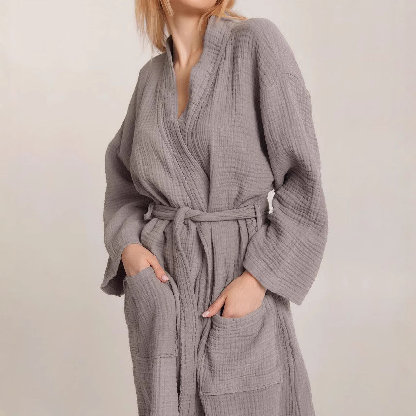 Long-sleeved Crepe Cotton Loose And Comfortable Home Robe