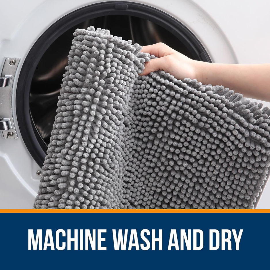 Extra Soft Absorbent Chenille Bathroom Rug 30 X 20 Grey- Machine Washable Bath Mat With Non-Slip Rubber Backing