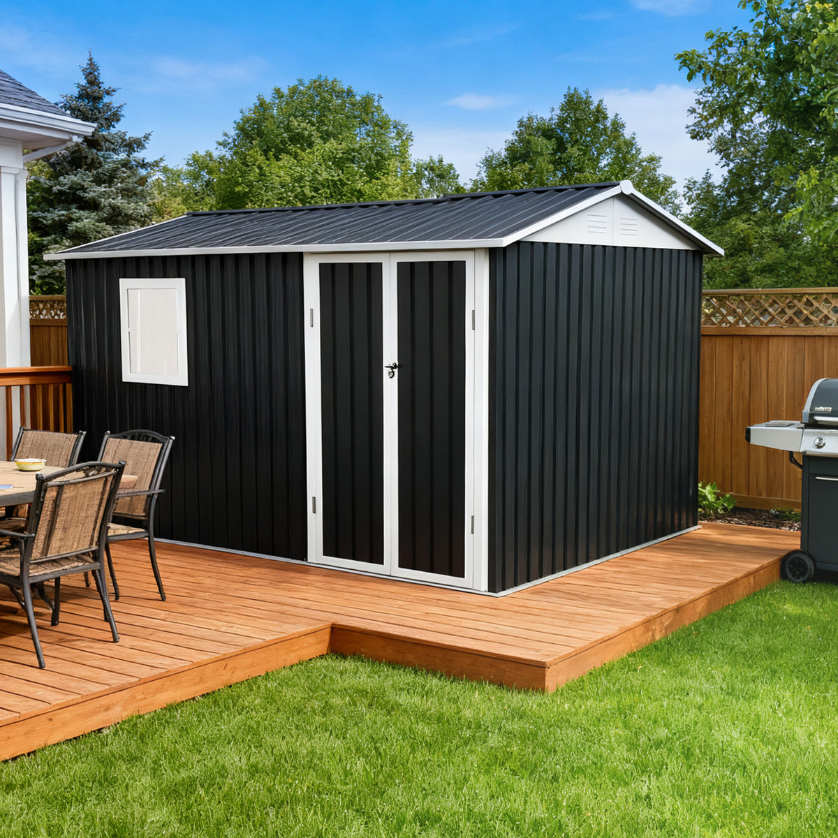 9x6 FT Metal Garden Shed For Patio Tools House Storage Shed With One Window 9.5 X 6.7FT