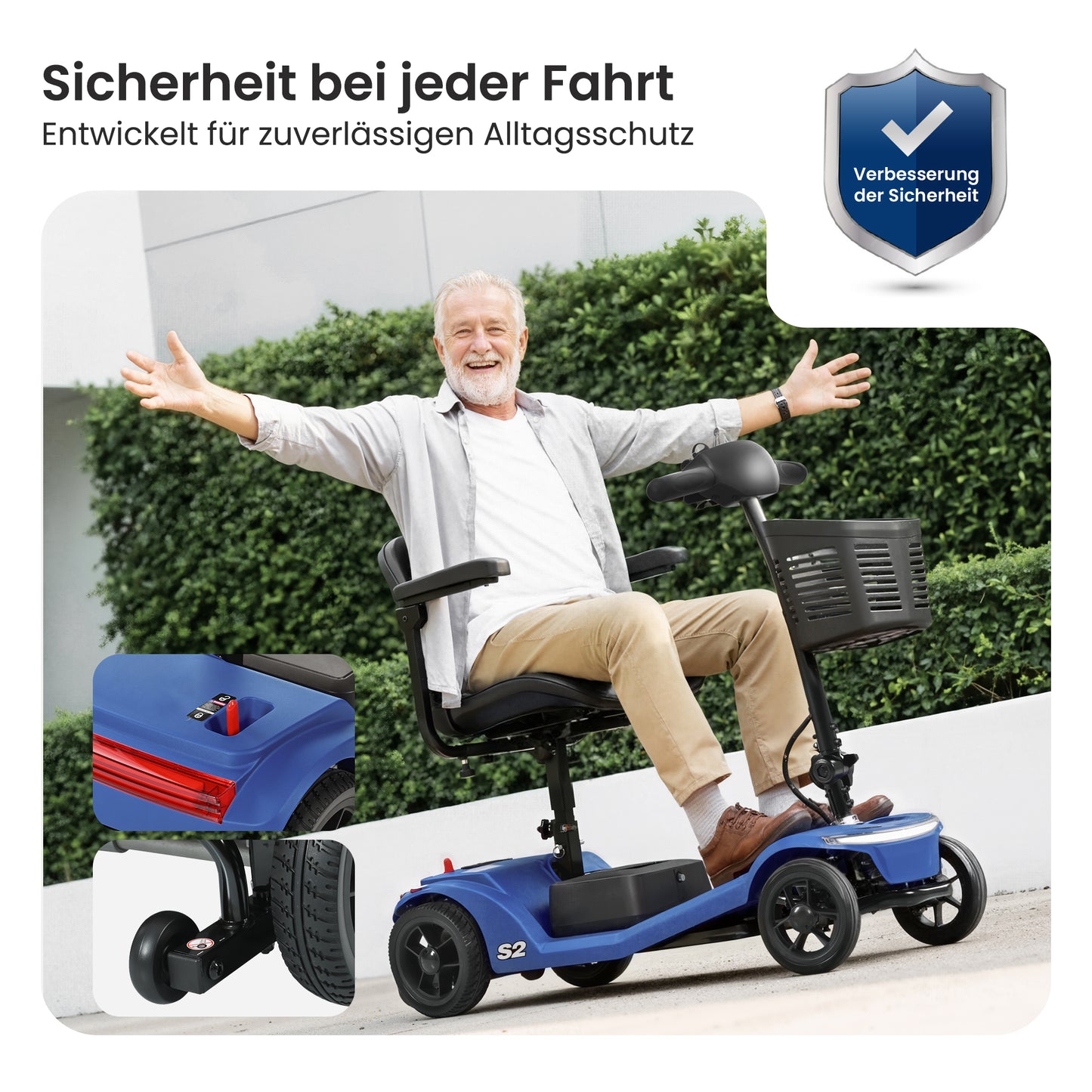 Four-wheeled Mobility Scooter For Seniors, Load Capacity 136 Kg, Speed 6 Km H, Removable Battery, USB Charging Port, No Driver's License Required S2 BLUE