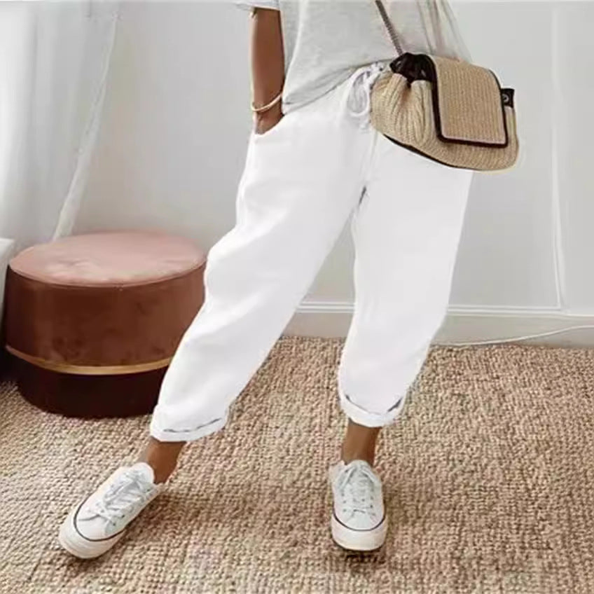 Women's Fashion Cotton Linen Solid Color Casual Pants