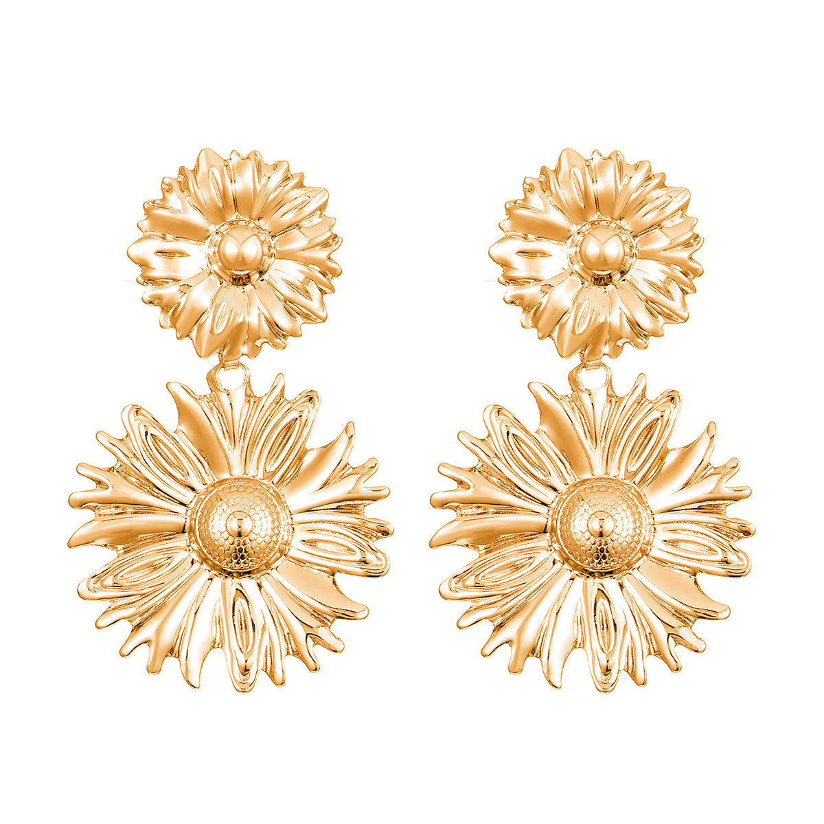 Trend Fashion Folded Polished Metal Ear Studs, Retro Irregular Geometric Petal Design Glossy Surface Versatile Ladies Earrings