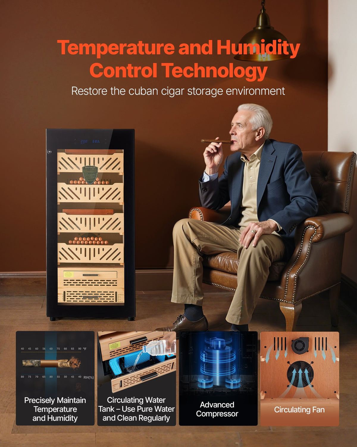 105L Electric Cigar Humidor Cooler Cabinet 1000 Counts With Compressor Cooling