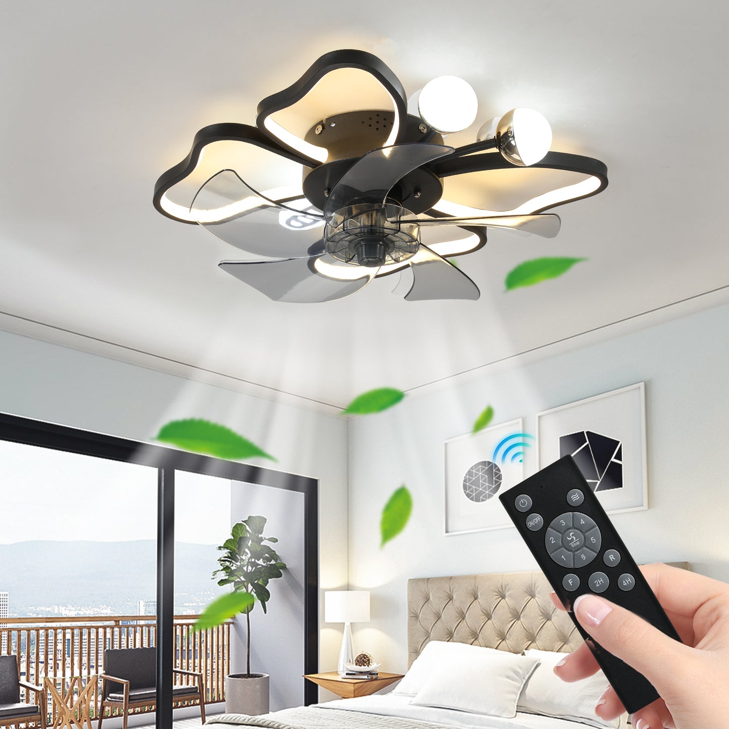 19.7 Inch Light Ceiling Fan With Lights Remote Control With Modern Butterfly Design Styling, Black, Fan For Bedroom, Living Room, Timing Function, Noiseless, Children's Favorite