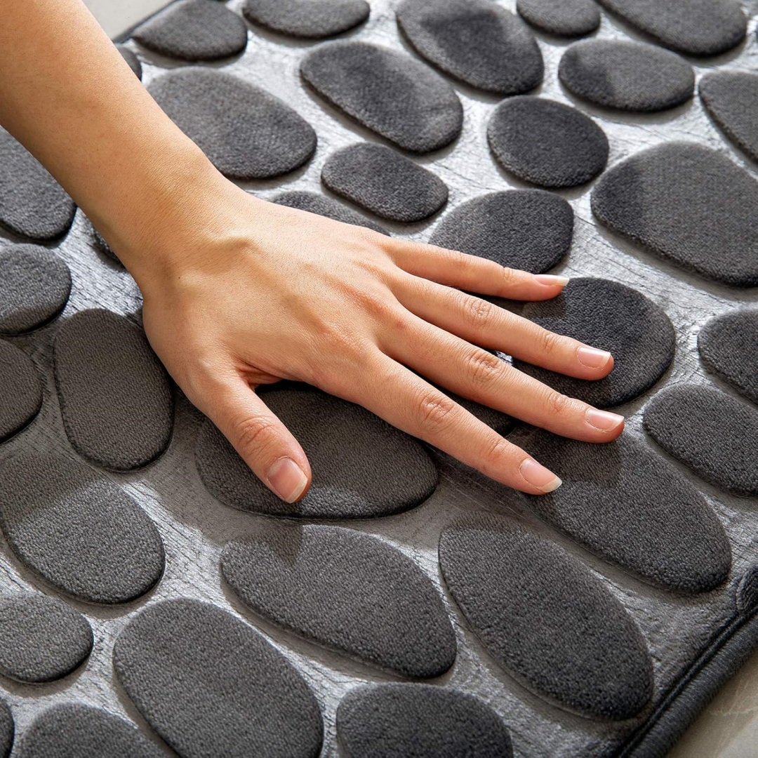 40x60CM Grey Doormat Bath Mat Memory Foam Hydrophilic Pebble Pattern Superfine Fiber Non-slip Soft For Bathroom Bathtub C