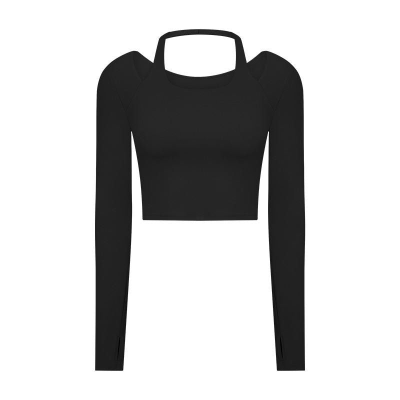 Halter Sports Long Sleeve With Chest Pad Slim-fit Yoga Wear Top