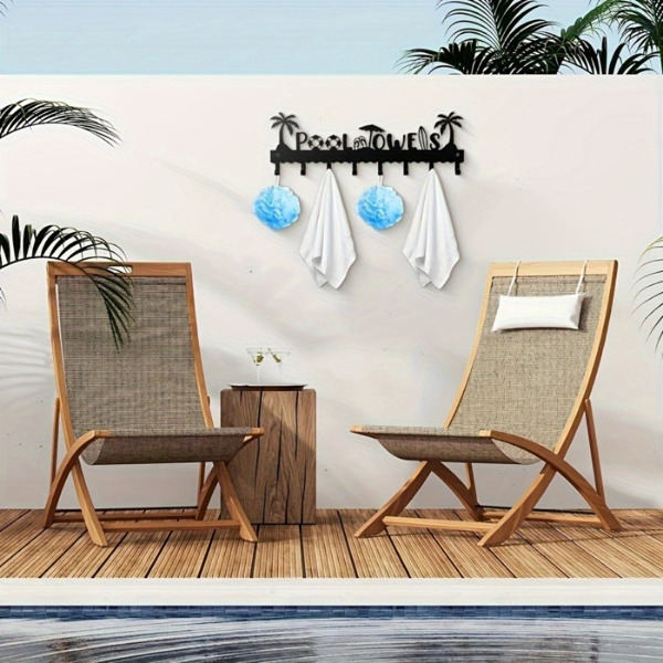 CIFbuy1 PC A Very Practical Modern Pool Towel Rack Made Of Handmade Iron With 8 Hooks For Storage, Rust Proof Wall Mounted Spa Beach Decoration, Black Coati