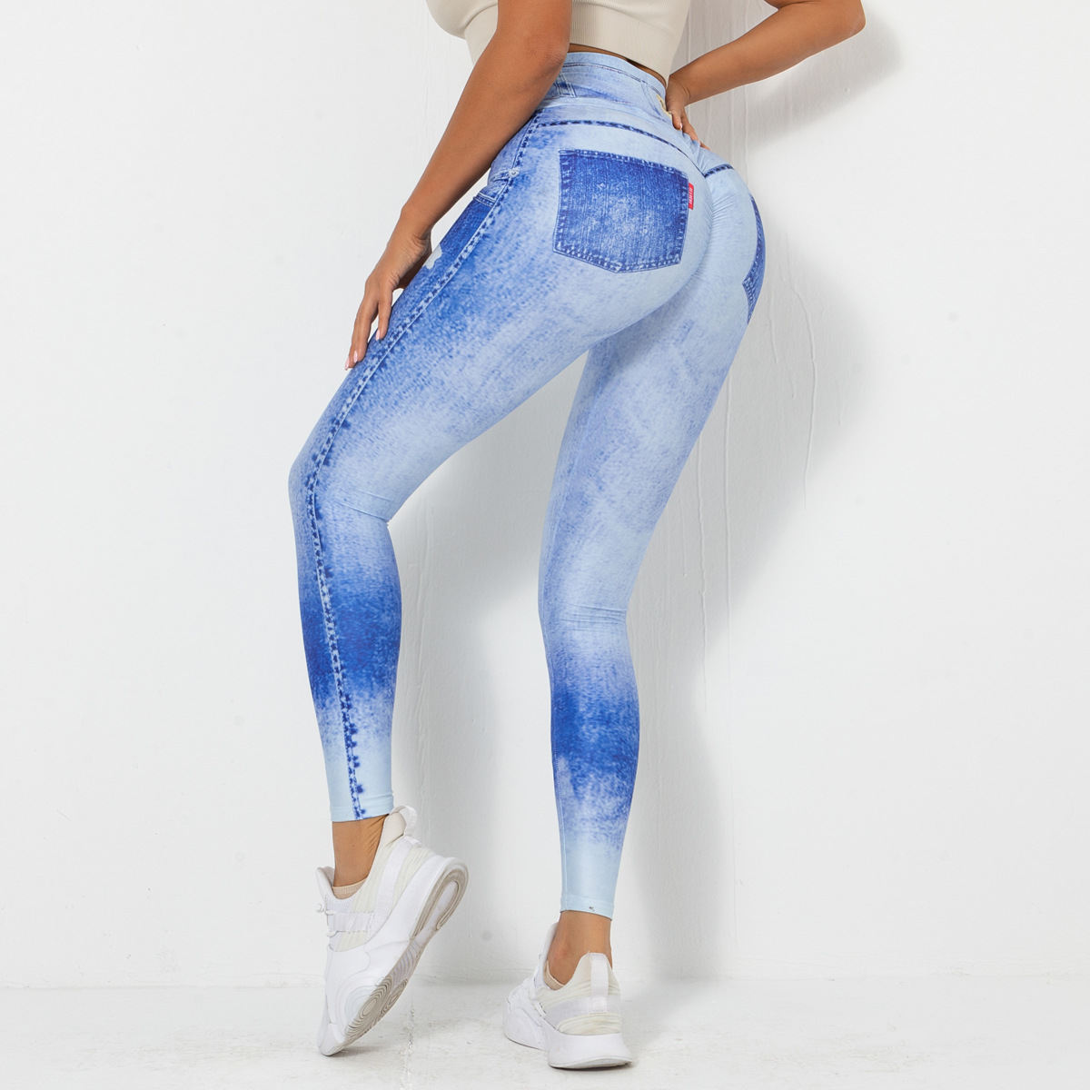 Digital Printing Denim Blue Tight High Elastic Quick-drying Yoga Pants