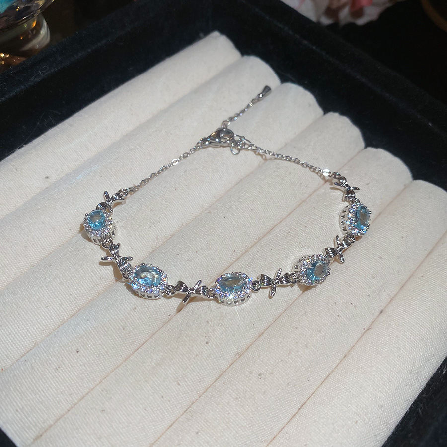 Ice Blue Zirconia Bangle K-fashion Polished Finish Bracelet Smooth Comfortable Jewelry