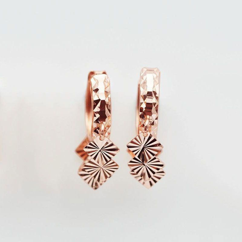 Korean-style Designer Drop Earrings With Colored Gold Ear Clips