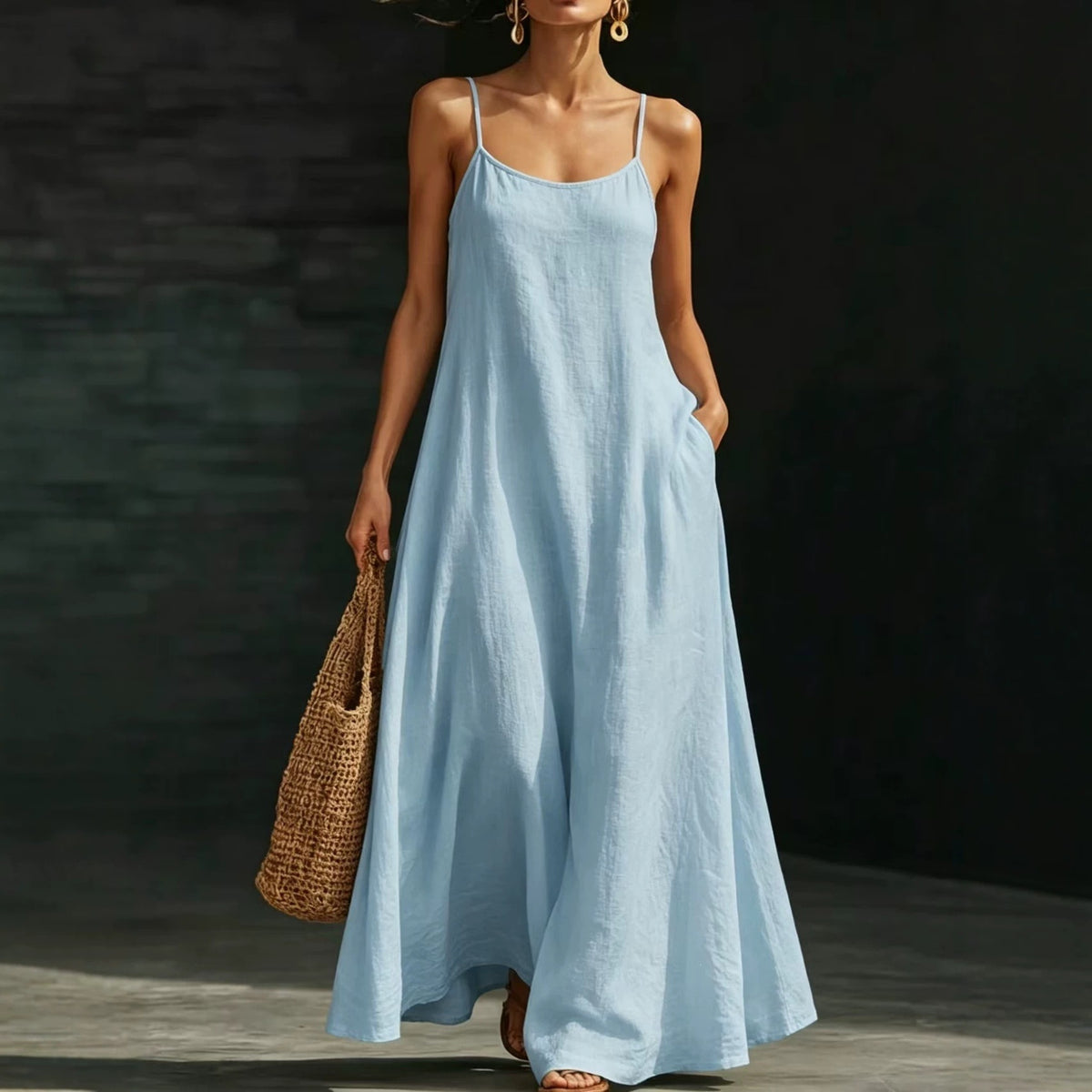 Summer New Arrival Beach Vacation Dress, Loose Flowy Spaghetti Strap Maxi Dress, Casual Holiday Style Women's Clothing