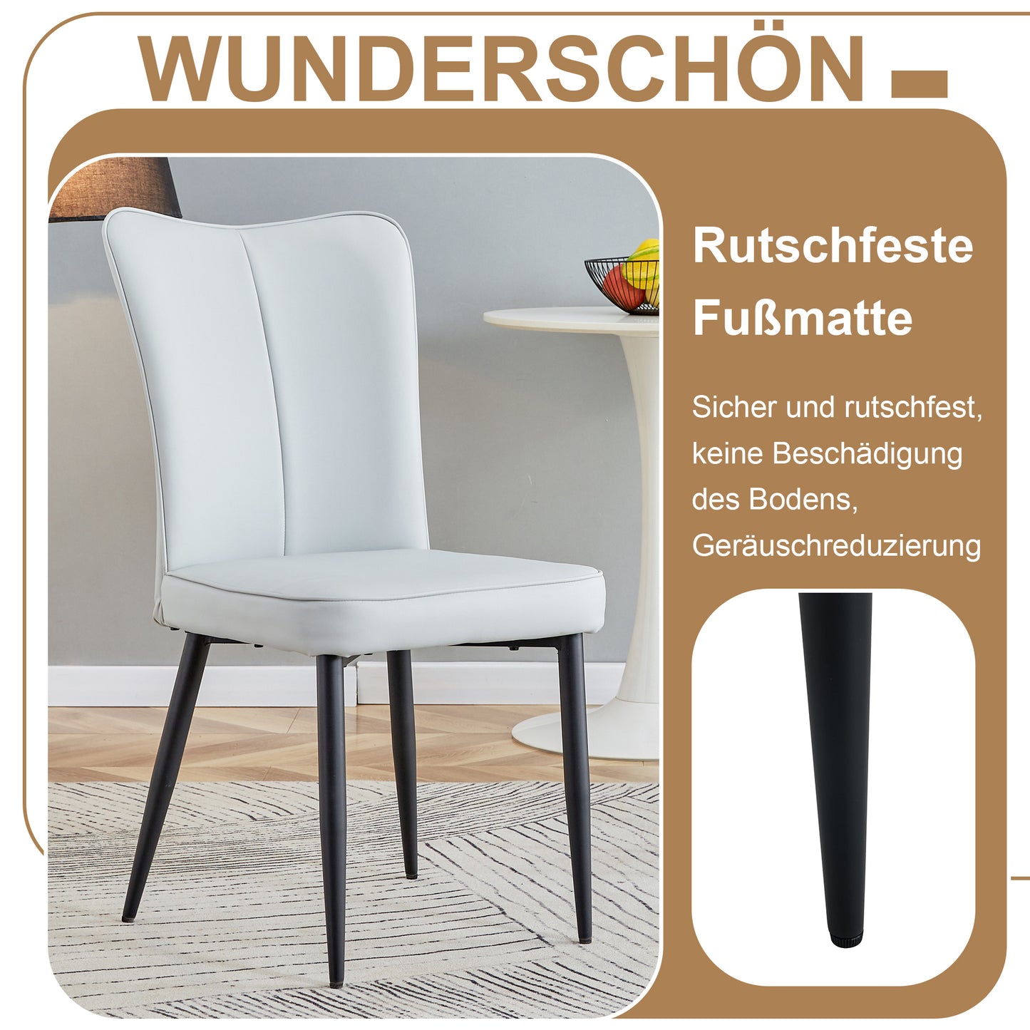 Modern Minimalist Round Dining Table Set With 2 Light Grey PU Chairs , Round Table With 100 Cm Diameter In Wood Look, Suitable For Dining Room And Kitchen.