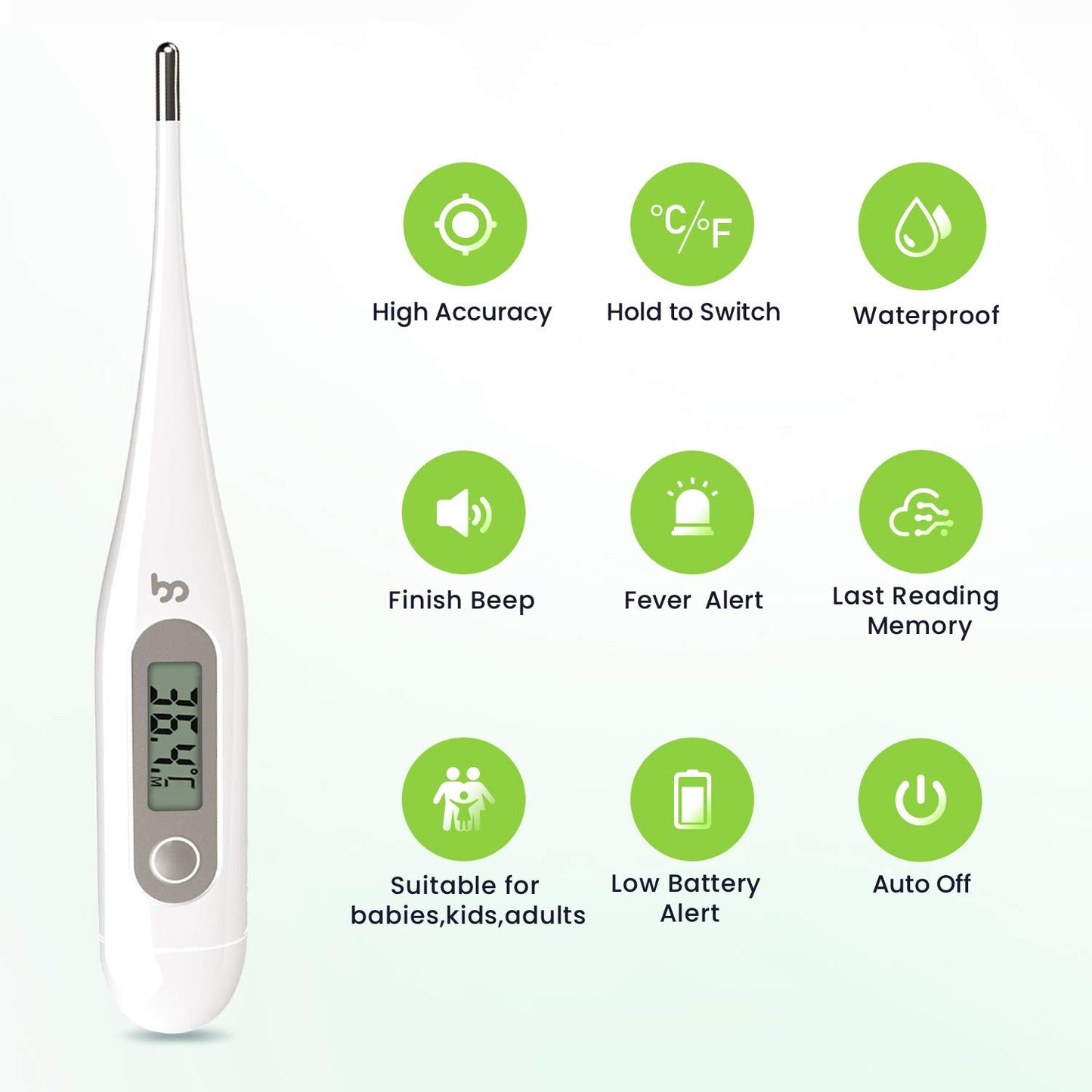Digital Thermometer, Oral Thermometer Adults Kids Babies, Accurate Fast Switchable Body Temperature Thermometer, Gray