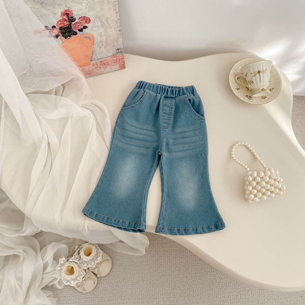 Babys Korean-style Solid-color Flared Denim Jeans Versatile Kids Pants