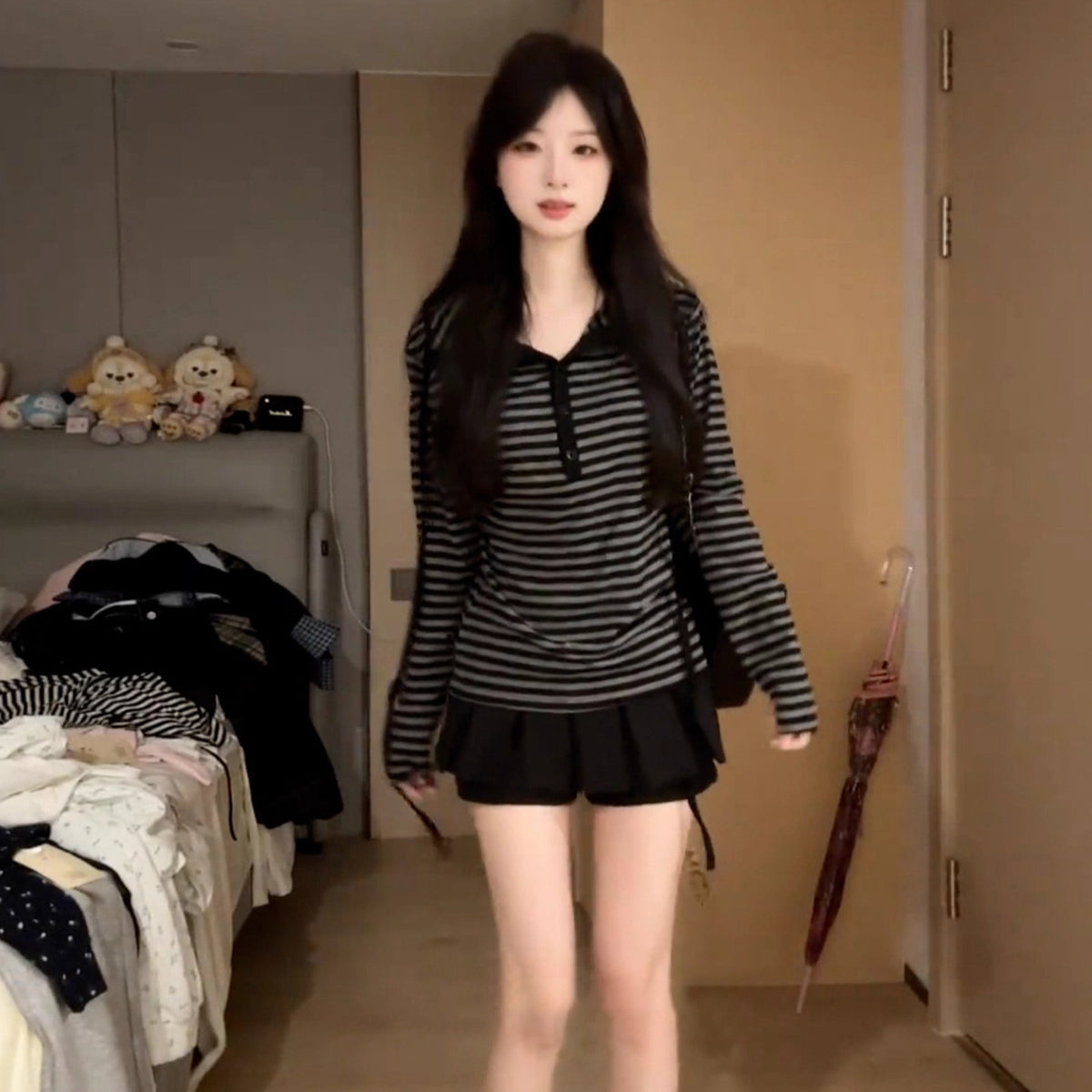 Korean-style Premium Striped Hooded Long Sleeve