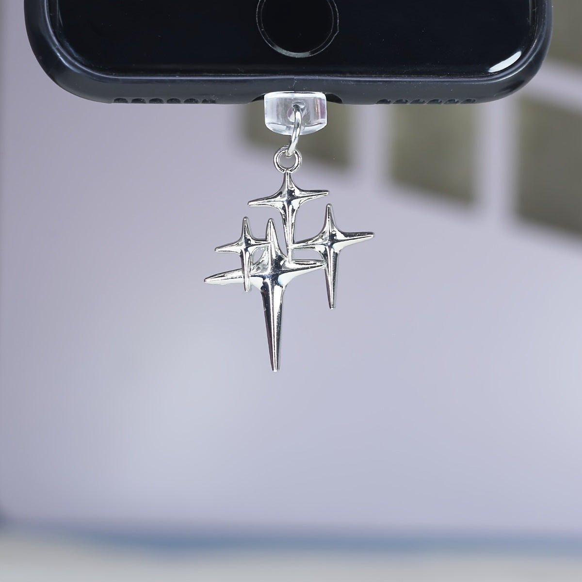 Silver Four-corner Star Dust Plug Pendant Charging Port