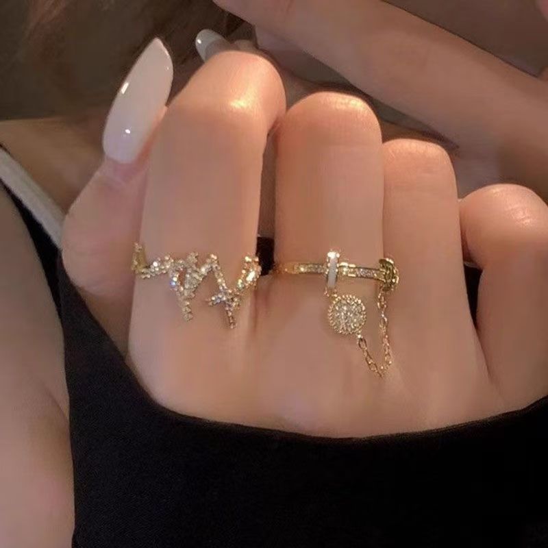 2PC Y2K Bling Zircon Open Ring, Korean & Japanese Style, Elegant All-Match, Minimalist INS Niche Index Finger Ring