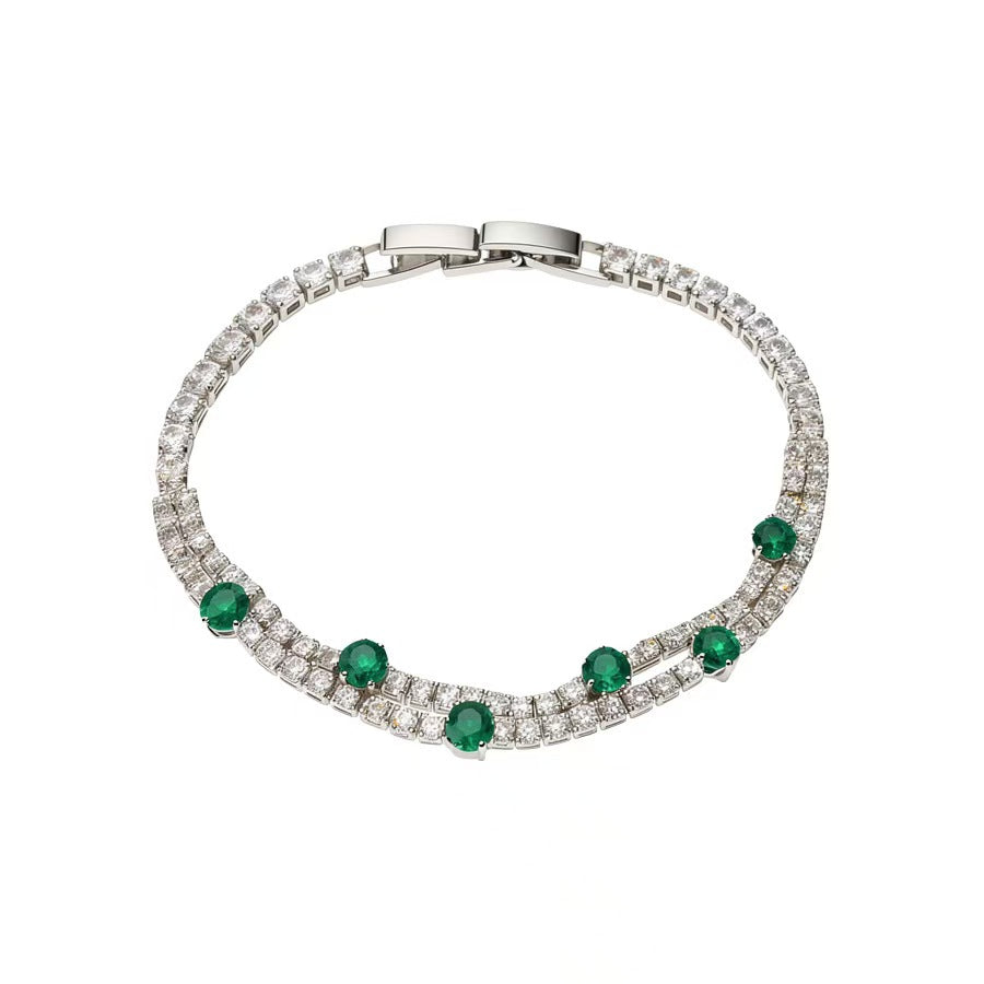 18K Real Gold Plated Simple Two Layer Round Cubic Zirconia Bracelet Dainty Exquisite Bangle Chic Fashion Jewelry