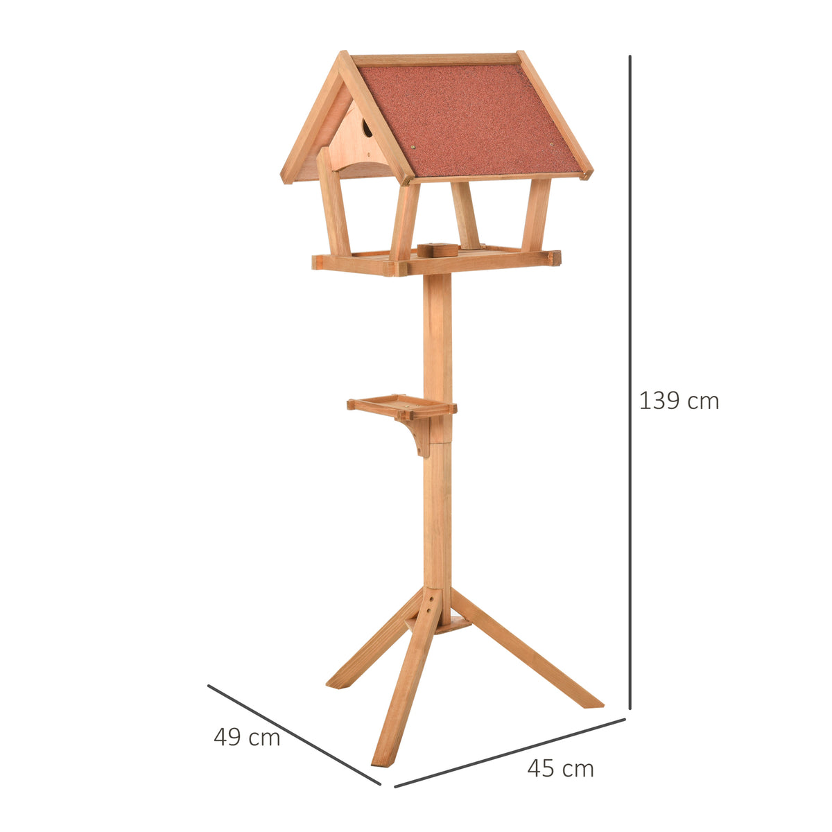 PawHut Wooden Bird Table Freestanding Feeding Station For Garden Outside ,139H Cm, Natural