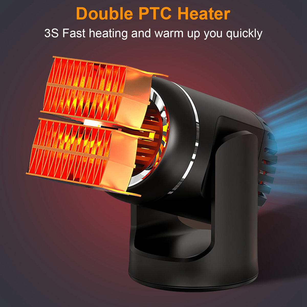 24V 160W Or 12V 120W Portable Car Heater 2 In 1 Heating Cooling Fan Rotatable Demister Defroster With 4.92ft Cord