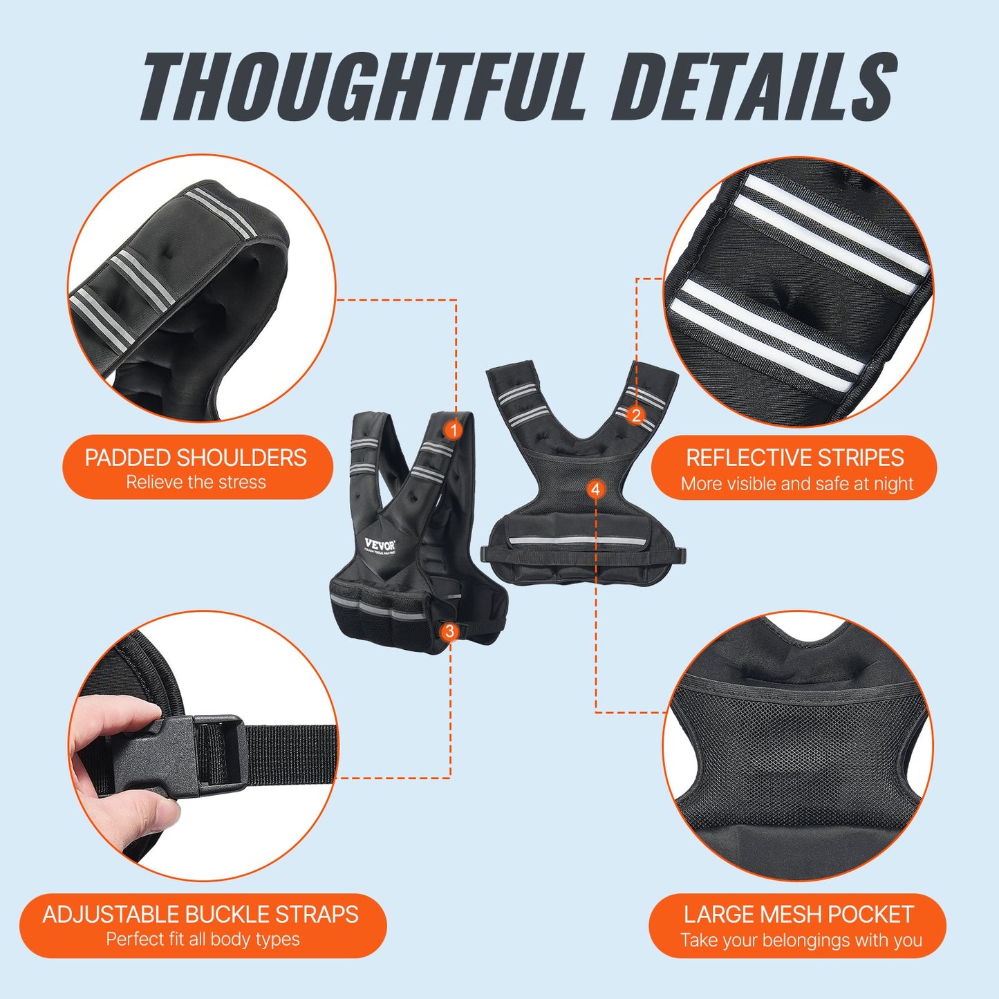 Adjustable Weighted Vest, 20-32lb Weight Vest With 6 Ironsand Weights And Reflective Stripe, Body Weight Vest Exercise Set For Men Women, Workout Equipment For Strength Training Running Jogging