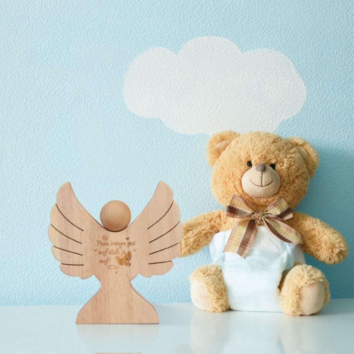 Wooden Christening Guardian Angel, Hand-Painted Wooden Angel As A Christening Gift, Decorative Angel Figurine For Table Decor And As A Christening Keepsake—Party Accessory Set