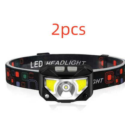 USB Charging Warning Red LED Strong Light Induction Headlight Outdoor