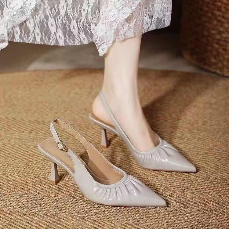 New Elegant Pointed Toe Closed Toe Cutout Slingback Thin Strap High Heels, Unique Back Strap Sandals For Women