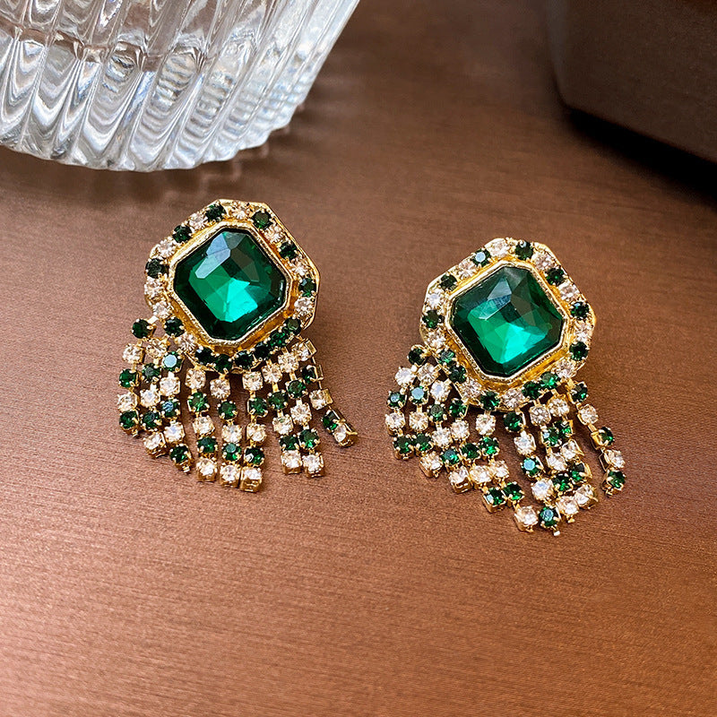 Trendy Retro Rhinestone Fringe Earrings For Women S925 Silver Post Rhombus All-match Gift
