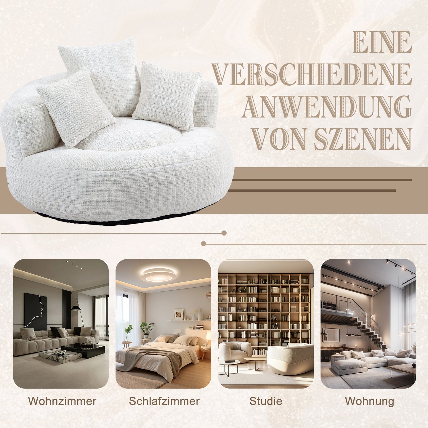 Lazy Sofa Durable Comfort Lounger High Back Bean Bag Chair Couch With Three Cushions For Adults And Kids, Indoor & Outdoor, Single Gaming Sofa Chair For Bedroom, Office Beige Chenille