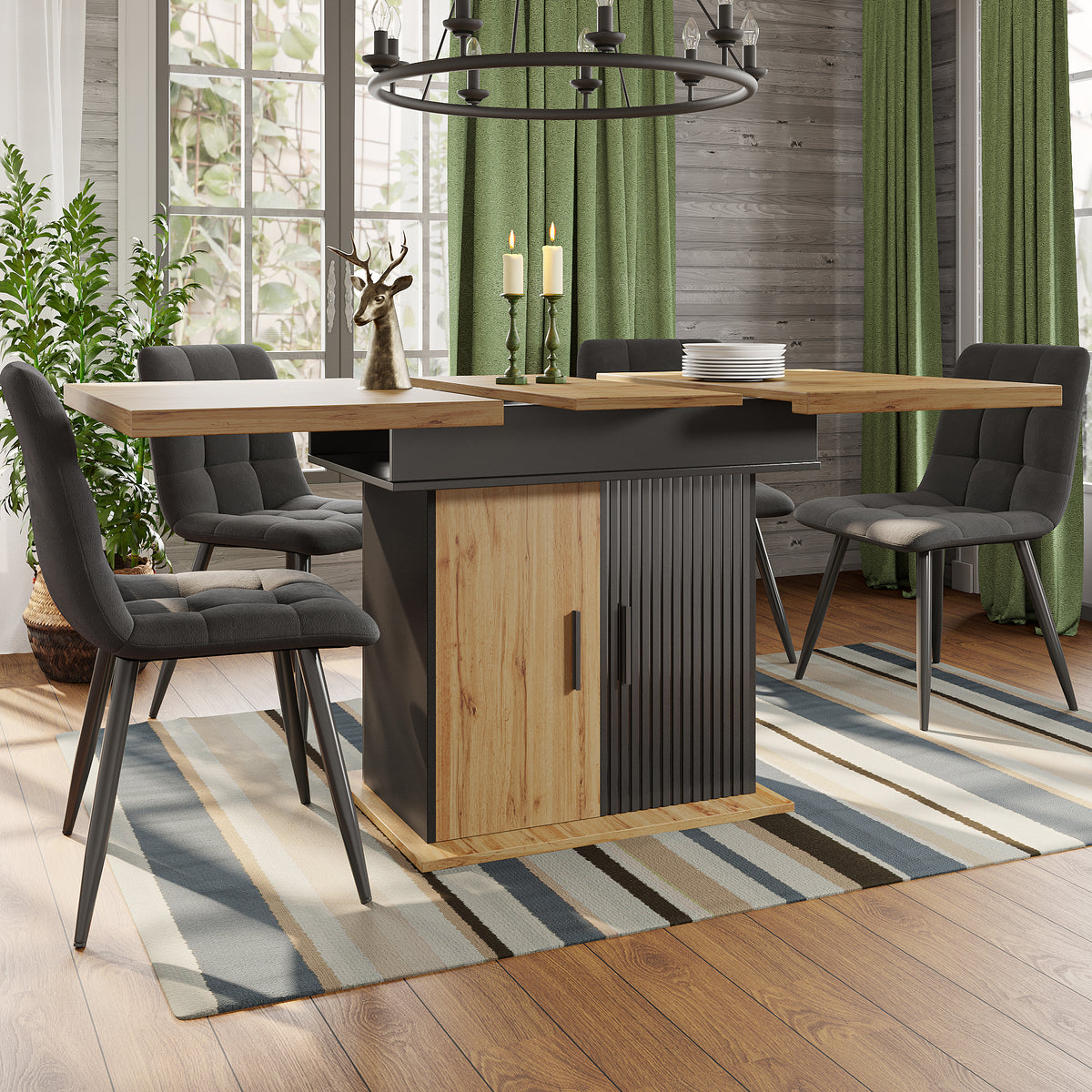 Telescopic Dining Table Foldable Kitchen Table For 4-6 People, Extendable Dining Table, Space-saving Kitchen Table, For Kitchen And Living Room, Retro-style Dining Table