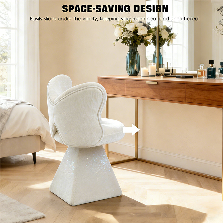 Vanity Chair With Butterfly Back Swivel Accent Chair Dining Chairs Makeup Stool For Bedroom Dressing Table Suitable For Living Room Dining Room Study Recreational Areas WHITE