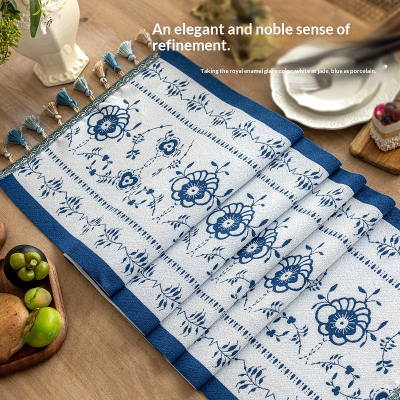 Living Room Table And Desk Runner Chenille Tassel Long Tablecloth