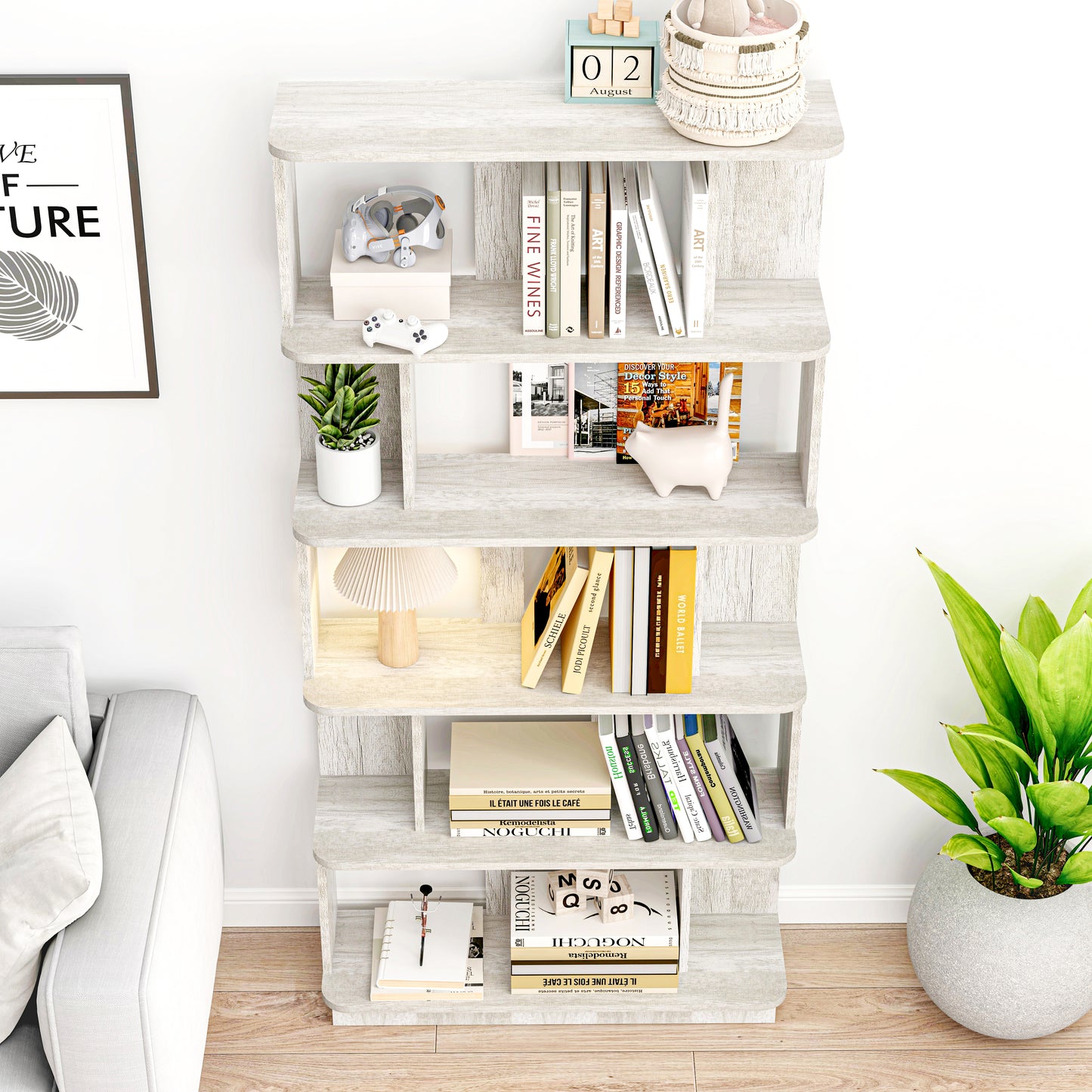 31.5 L X 64.56H Free Combination Bookshelf Modern 5-Tier Open Storage Bookcase MDF Wood Display Shelving For Living Room Home Office Bedroom Decor Organizer, Media Storage Shelves
