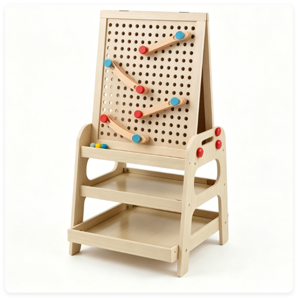 2-in-1 Wooden Kids Art Easel With Marble Run, Magnetic Whiteboard Standing Easel With Storage Shelves & Accessories For Kids 3-