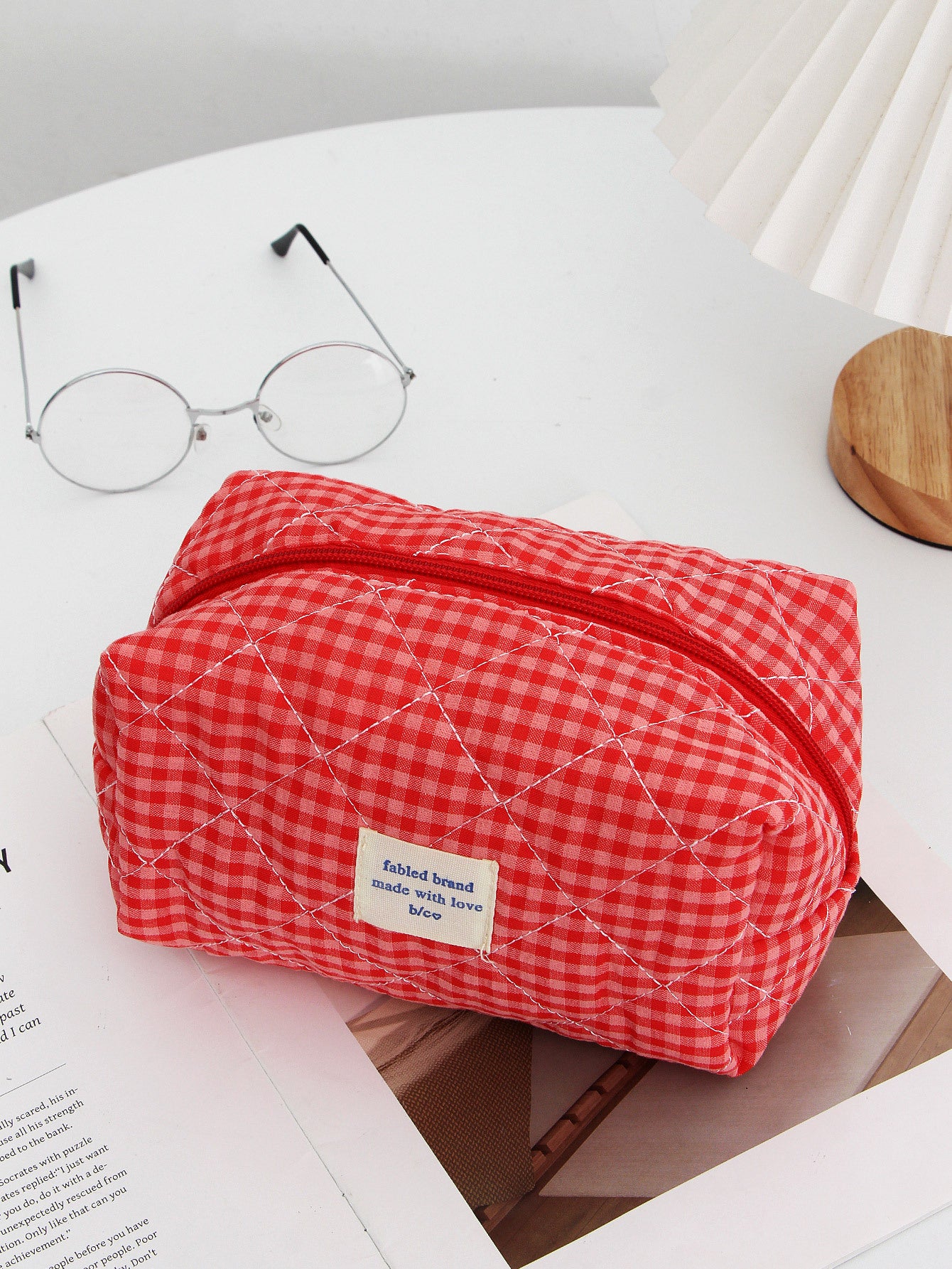 Red Plaid Makeup Bag Portable For Travel