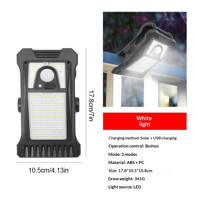 Portable Outdoor Patio Human-Body-Sensing Solar-Powered LED Wall Light
