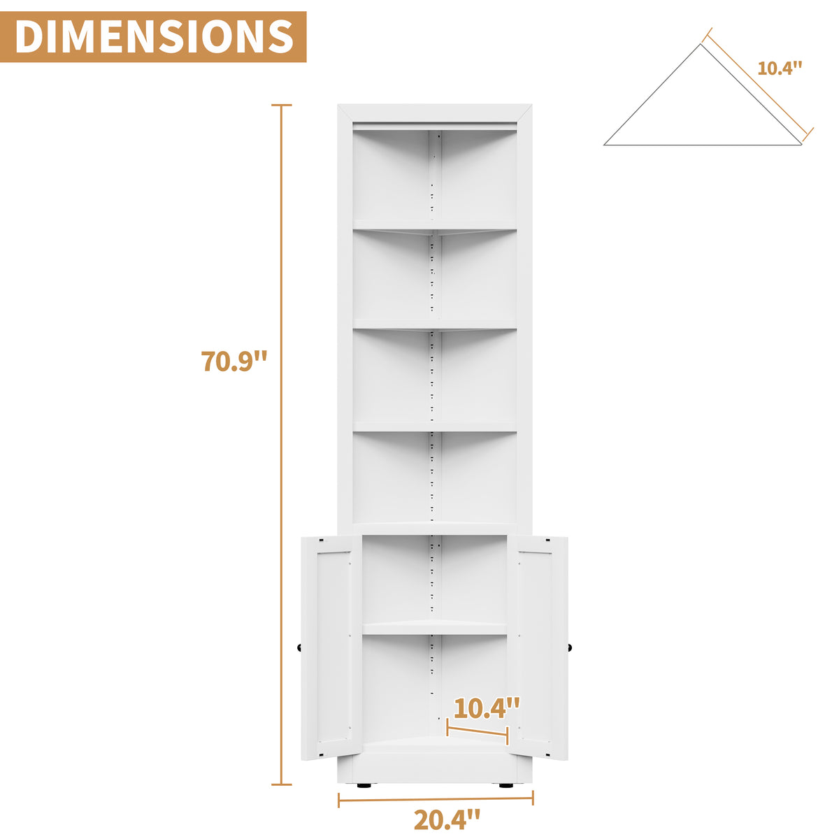 71 Tall Corner Storage Cabinet With 2 Doors, 5-Tier Metal Cabinet With Adjustable Shelves, Freestanding Kitchen Storage For Pantry, Living Room, Bathroom, Laundry Room, Space Saving Furniture, White