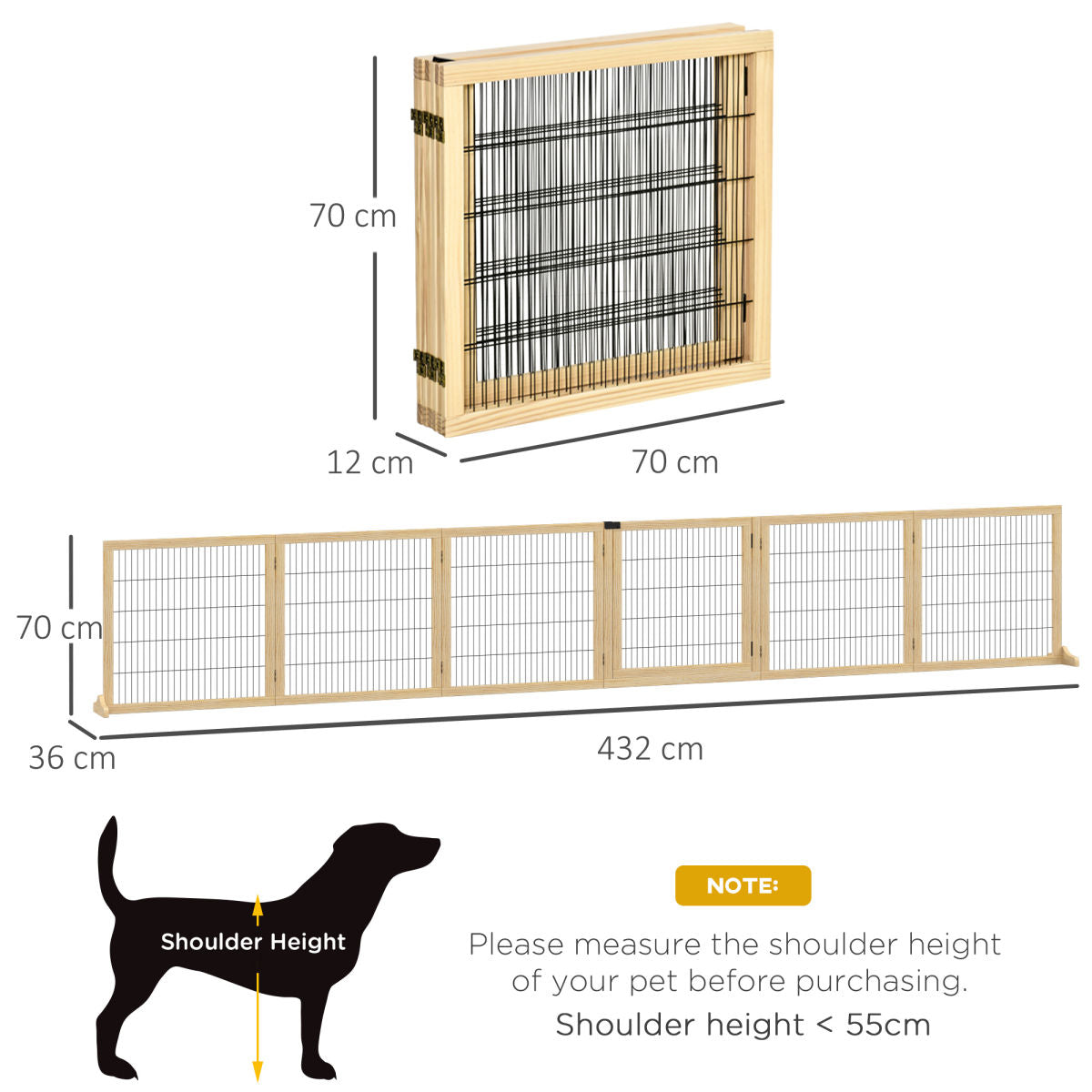 PawHut Wooden Pet Gate, Freestanding Dog Safety Barrier With Two Support Feet - Natural Tone