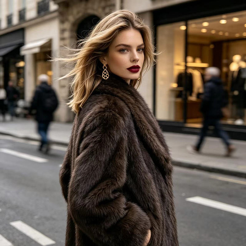 Autumn Winter Chic Fashion Jacket Double-sided Faux Fur Cropped Style