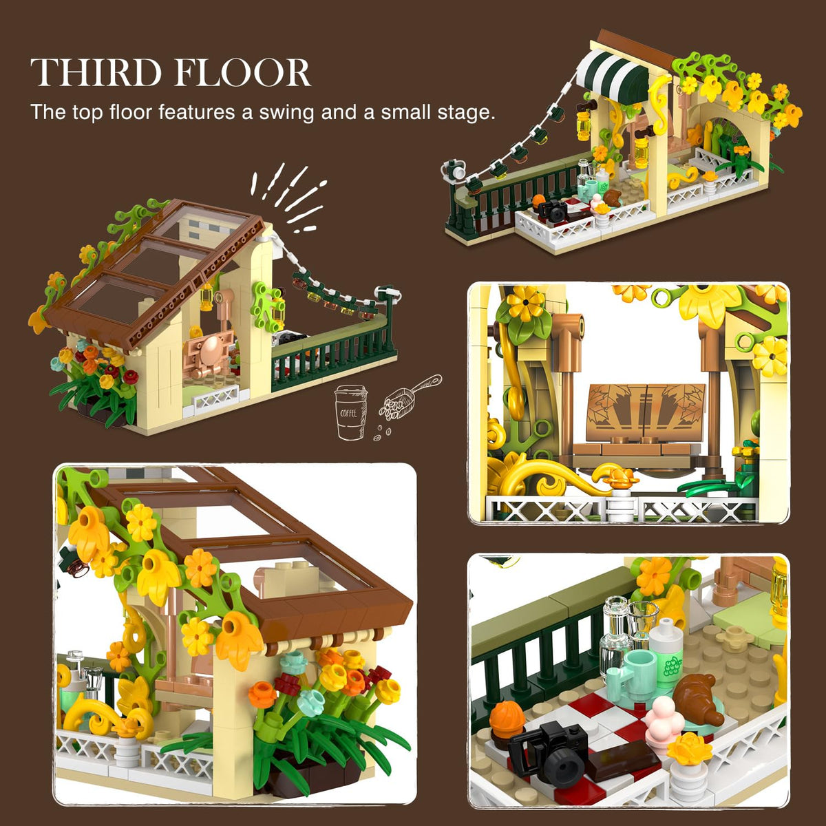 City Coffee House Building Set With Light, 1173 PCS Cafe Shop Building Block Toy With Ordering Counter Baking Room, House Construction Model Gift For Adults Teens Kids Boys Girls