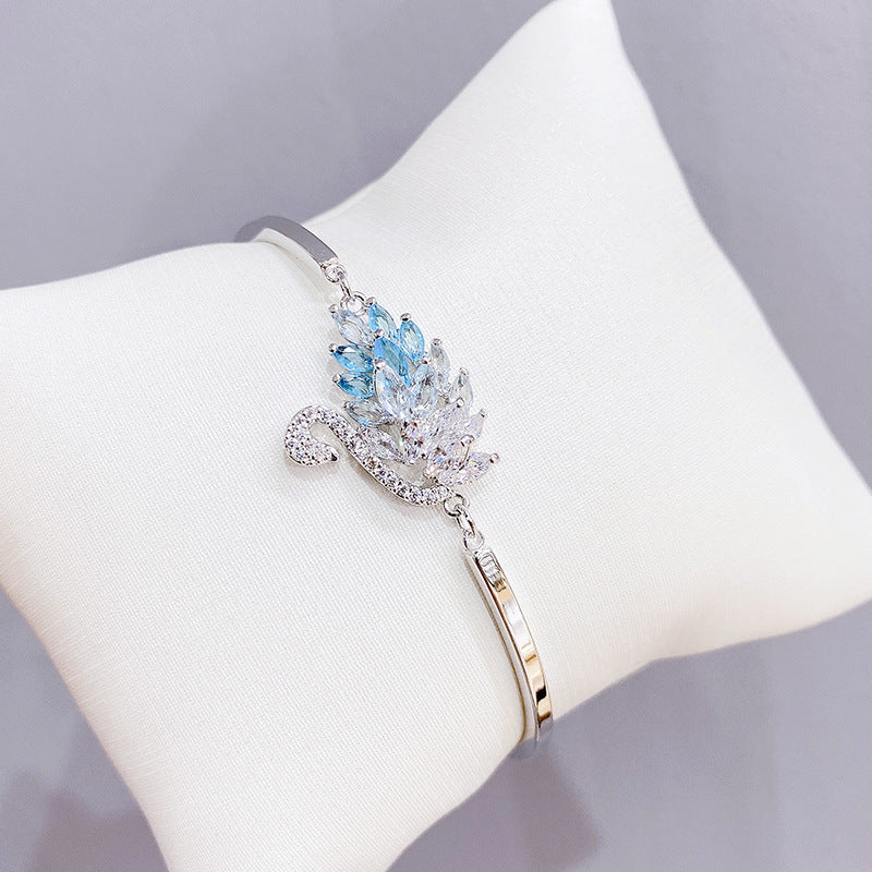 Gradient Swan Multicolor Zircon Bangle Japanese Style Mori Chic Elegant Fashion Wrist Accessory