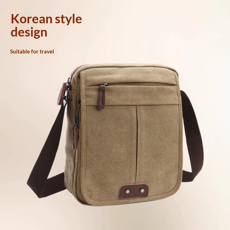 Mens And Womens Casual Small Crossbody Korean-style Canvas Bag For Outdoor Use
