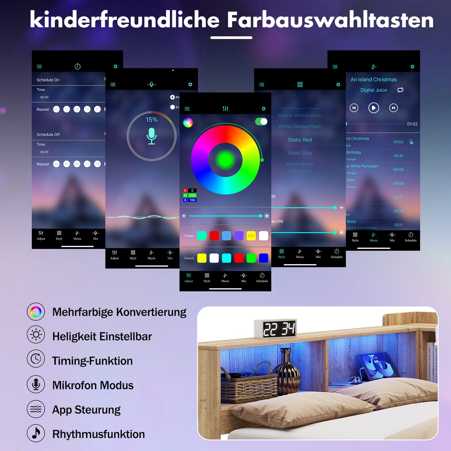Children's Bed, Storage Bed 140x200 With LED Lighting, USB Charging Ports And Desk, Single Bed, Daybed, L-shaped Wooden Platform Bed, Daybed With Shelves & Drawers, Natural Colour