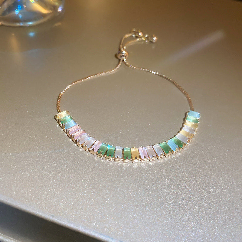 Ins Style Diamond-shaped Zircon Bracelet Ethereal Shiny Bangle Eye-catching Fashion